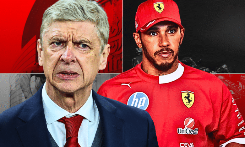 Lewis Hamilton, Arsene Wenger look at one another