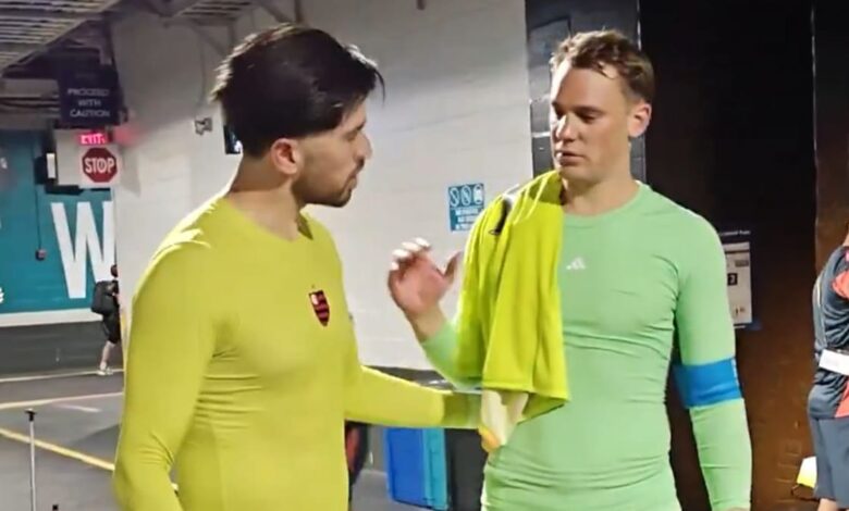 Neuer interage com jogador do Flamengo e 'gesto' de goleiro do Bayern repercute na internet; veja vídeo