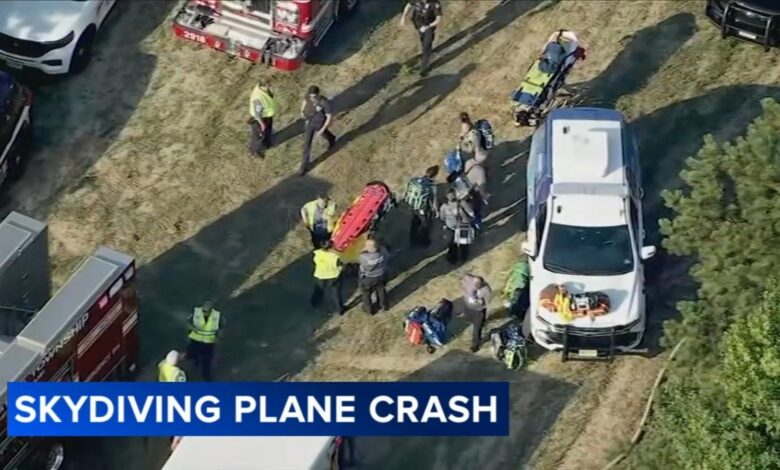 Skydiving plane crashes at Cross Keys Airport in Gloucester County, New Jersey; 14 injured
