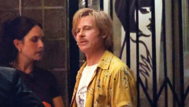 Brad Pitt Wears His Cliff Booth Wig & Costume While Filming at Vintage Movie Theater for ‘Once Upon a Time in Hollywood’ Sequel