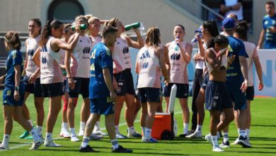 Players take a drink during a training session of Spain soccer team at the Euro 2025, in Lausanne, Switzerland Tuesday, July 1, 2025 Pic: AP