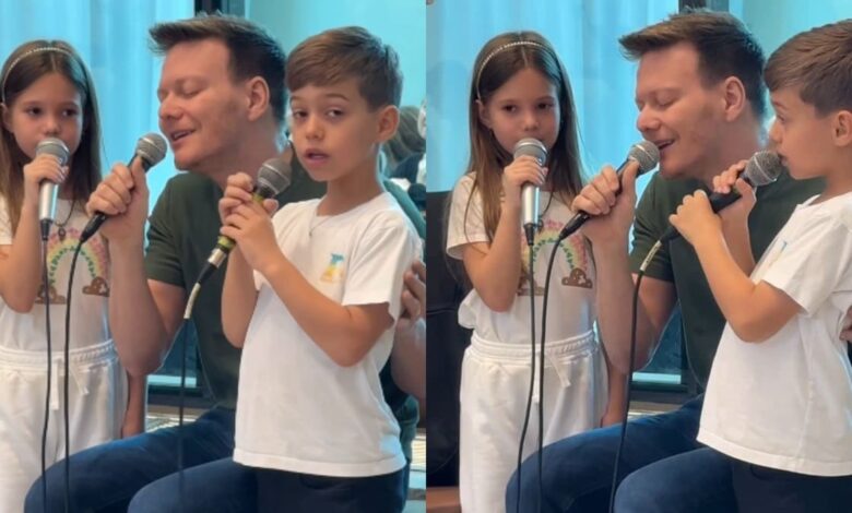 Michel Teló canta com os filhos e derrete o coração de Thaís Fersoza: 'Sem palavras'