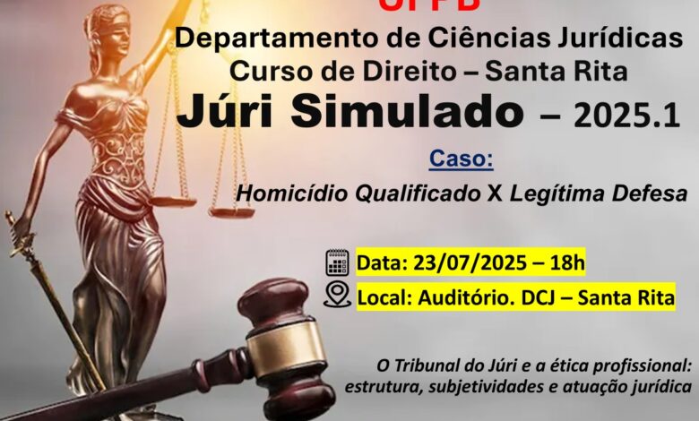 Curso de direito de Santa Rita promove nesta 4ª, oficina jurídica, com tema: “Júri Sumulado e a Ética Profissional: Estrutura, Subjetividade e Atuação Jurídica”