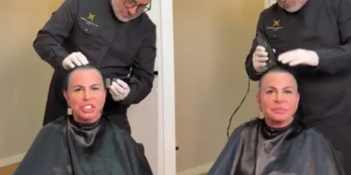 Gretchen raspa a cabeça antes de transplante capilar